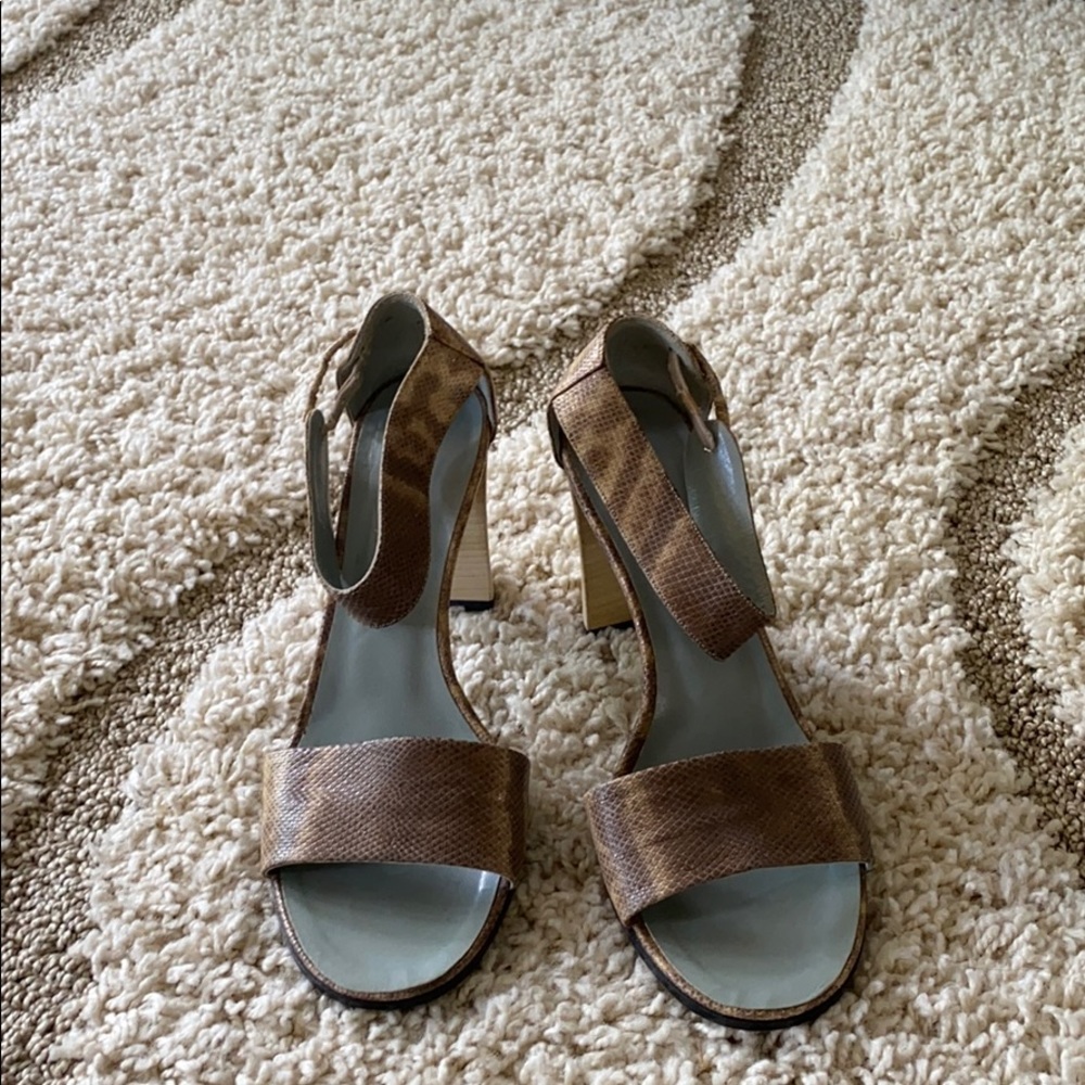 Gucci Brown Snake-Effect Leather Block Heel Sandals